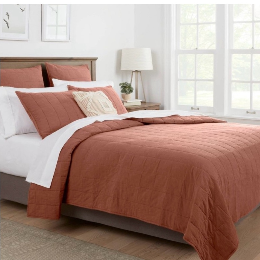 Threshold space dyed Rust cotton linen quilt